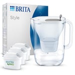 BRITA Carafe Filtrante Style Grise (2,5l) incl 3 cartouches filtre eau robinet MAXTRA PRO All-in-1 réduit PFAS*,calcaire, chlore, certaines impuretés et métaux indicateur temps et volume versé