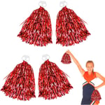 Cheerleading Pom Poms 4-pack Cheerleader Squad Spirited Fun Pompoms Pom Poms Cheer Poms Hand Flowers Metallic Foil Pompoms, Röd