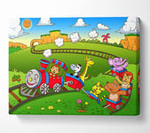 Happy Safari Train Canvas Print Wall Art - Double XL 40 x 56 Inches