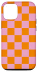 Coque pour iPhone 12/12 Pro Motif damier carré rose et orange