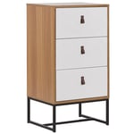 Commode Chiffonnier Effet Bois Clair avec 3 Tiroirs Blancs Pratiques Meuble Fon