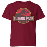 Jurassic Park Logo Vintage Kids' T-Shirt - Burgundy - 5-6 Years - Burgundy