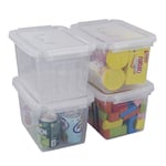 Cadineer 4 Set of 6 L Small Clear Plastic Storage Boxes with Lids
