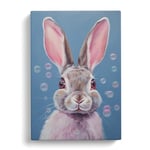 Hare Bubble Gum Painting Canvas Print for Living Room Bedroom Home Office Décor, Wall Art Picture Ready to Hang, 30x20 Inch (76x50 cm)