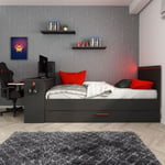 Chambre 5040 avec lit simple avec lit gigogne et bureau intégré coloris anthracite et rouge réversible