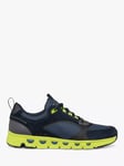 Geox SPHERICA ECUB-4 Leather Blend Trainers, Navy/Lime Green