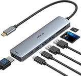 Hub USB C, adaptateur multiport USB C pour MacBook Pro/Air, adaptateur MacBook 7 en 1, hub USB C vers HDMI, 2USB 3.0, PD, SD/microSD, données de type C pour iPad, Lenovo et autres appareils de type C