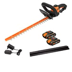 WORX WG261E.1 20V Cordless Hedge Trimmer, 45cm Dual-Action Blades, with 2 x 2.0Ah Batteries and Charger