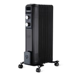 7 Fin Oil Filled Radiator 1500w Electric Portable Heater 3 Heat Thermostat Black