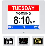 Golony 8 inch Digital Calendar Day Clocks for Elderly, Extra Large Day Date Time Dementia Clock with 12 Alarms for Vision Impaired, Memory Loss, Senior, Alzheimer,white