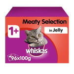 96 X 100g Whiskas 1+ Adult Wet Cat Food Pouches Mixed Meaty In Jelly