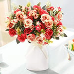 LESING Rose Artificielle en Soie avec Vase - Bouquet de Fleurs artificielles pour Mariage, Maison, Bureau, fête, décoration de Table (Rouge)