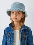 John Lewis Kids' Denim Floral Embroidered Bucket Hat, Blue Mid