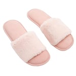 OHS Pantoufles en fausse fourrure de lapin pour femme et homme - En polaire moelleuse à bout ouvert - Chaudes et super douces - Rose pâle - Taille M 38/39, rose, 37/38 EU