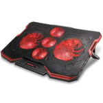 ENHANCE Cryogen Gaming Laptop Cooling Pad - Fits 17" Computer, PS4 - Adjustable Laptop Cooling Stand with 5 Quiet Cooler Fans, 2 USB Ports and LED Lighting - Slim Portable Design 2500 RPM (Red)