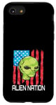 iPhone SE (2020) / 7 / 8 Funny Alien UFO USA Flag and Green Alien Head Case