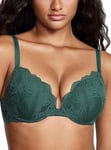 DOBREVA Femme Soutien Gorge Push Up Dentelle avec Armatures Plongeant Rembourré Moulé Minuit Émeraude 105A