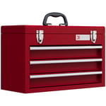 Tool Box Steel Red 51L x 22W x 32H cm 3 Drawer Chest Ball Bearing Slide Drawers