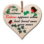 Handmade Wooden Christmas Hanging Heart Plaque Gift Robins appear loved ones