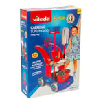 Vileda, Chariot ménage Maxi, 7 pièces, Chariot Grand modèle, Balai, Pelle, Seau, Balai à Frange, tapette et Chiffon, Reproduction Produits Marque, Jouets pour Enfants à partir de 3 Ans, VLE00