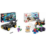 LEGO DC Batmobile Pursuit: Batman vs. The Joker Toy Car Playset, Super Hero Starter Set & 10782 Marvel Hulk vs. Rhino Monster Truck Showdown, Toy for Kids