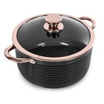 Tower T800002RB Casserole Dish with Lid, Linear Collection with Easy Clean Non-Stick Ceramic Coating, Aluminium, Black and Rose Gold, 4 Litres