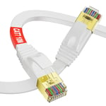 Cat 7 Cable Ethernet 10m, RJ45 Câble Réseau 10m Haute Vitesse Plat Cable Internet, 600MHZ Blindé Gigabit Câble Internet. Connexion Internet Gigabit, Blanc Câble Patch pour routeur Switch Modem PS5