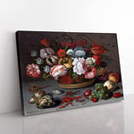 Big Box Art Still Life with Flowers and Shells Vol.2 by Balthasar Van Der AST Canvas Wall Art Print Ready to Hang Picture, 76 x 50 cm (30 x 20 Inch), Brown, Brown, Grey