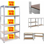 Etagere Rangement, Etagere garage, Étagères Charge Lourde métallique,180 x 90 x 40 cm, 5 niveaux, charge totale 875 kg (175 kg/niveau), Etagere Metal