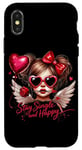 Coque pour iPhone X/XS Ailes d'ange « Stay Single And Happy Heart »