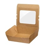 Intertan QW1200 Lot de 50 boîtes alimentaires rectangulaires en papier kraft avec fenêtre en PET transparent, couleur naturelle, capacité 1200 ml, longueur 18 cm, largeur 12 cm, hauteur 5 cm