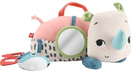 Fisher-Price Jouet peluche Mon Rhinocéros à Plat Ventre collection Planet Friends avec activités sensorielles, pour bébés dès la naissance, HYR55