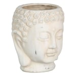 BigBuy Garden Pot en Terre Cuite Bouddha Oriental crème 17,1 x 16,6 x 20 cm