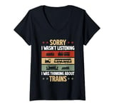 Womens Model Railroad Conductor Wagon Train Thinking About Trains V-Neck T-Shirt