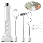 Electric Milk Frother, Handheld Electric Eggbeater, USB Rechargeable Adjustable Speed with 3 Kinds of Mixing Heads, for Latte,Cappuccino,Hot Chocolate