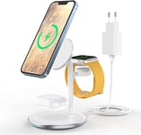 Station de Charge inductive, Chargeur de Station de Charge sans Fil 3 en 1, Chargeur sans Fil Compatible avec Chargeur MAG Safe pour iPhone 14 13 12 Pro Max/Plus Apple Watch ultra/8/7/se