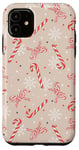 Coque pour iPhone 11 Coquette de Noël en forme de canne à sucre d'orge beige neutre