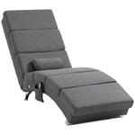 HOMCOM Fauteuil Relax Salon Fauteuil de Massage et Chauffage meridienne Chaise Longue d'intérieur, Fauteuil de Relaxation avec télécommande et Oreiller, Chambre à Coucher, Salon, Tissu Effet Lin Gris