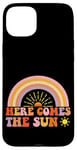 Coque pour iPhone 15 Plus Here Comes The Sun Style rétro arc-en-ciel