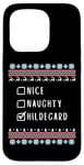 iPhone 15 Pro Nice, Naughty, Hildegard Christmas Ugly Sweater Style Case