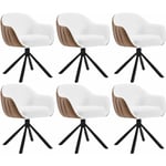 Lot de 6 Chaises Salle à Manger Pivotante à 360° Pieds en Métal, en Chenille, Chaise de Cuisine avec Dossier et Accoudoirs, Chaise Scandinave, Blanc