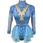 tival Rhinestone Team Bodysuit Ruffle Women Big Stretch Nightclub Prom Bar drag queen costumes Stage Singer Dance Leotar Blue