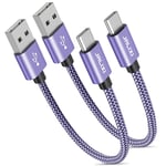 Cable USB C Court 30 cm Charge Rapide, Cordon Chargeur USB vers USBC Voiture Type C pour iPhone 16/15 Pro Max, Samsung Galaxy S10 S9 S24 S23, A55 A54 A35 A25 A15 A14, Violet