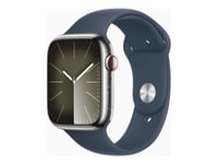 Apple Watch Series 9 (GPS + Cellular) - 45 mm - rostfritt stål i silver - smart klocka med sportband - fluoroelastomer - stormbl¨ - bandstorlek: S/M