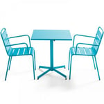 Ensemble table de jardin carrée et 2 fauteuils métal bleu Palavas  Oviala