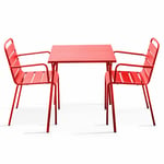 Ensemble table de jardin carrée et 2 fauteuils acier rouge - Palavas - Rouge