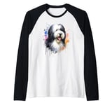 Old English Sheepdog Dog Watercolor Artwork Raglan Baseball Tee