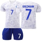 22-23 Frankrike borta nr 10 Mbappe fotbollströja 19 Benzema 7 Griezmann 9 Giroud kortärmad vit dräkt 2223 France away number 7 #22