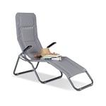 Relaxdays Chaise longue Transat pliable plage jardin relaxation dossier inclinable jusqu'à 150 kg, gris