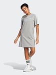 adidas Sportswear Essentials 3-stripes Single Shirt Boyfriend Tee Dress - Grey/White, Grey, Size S, Women